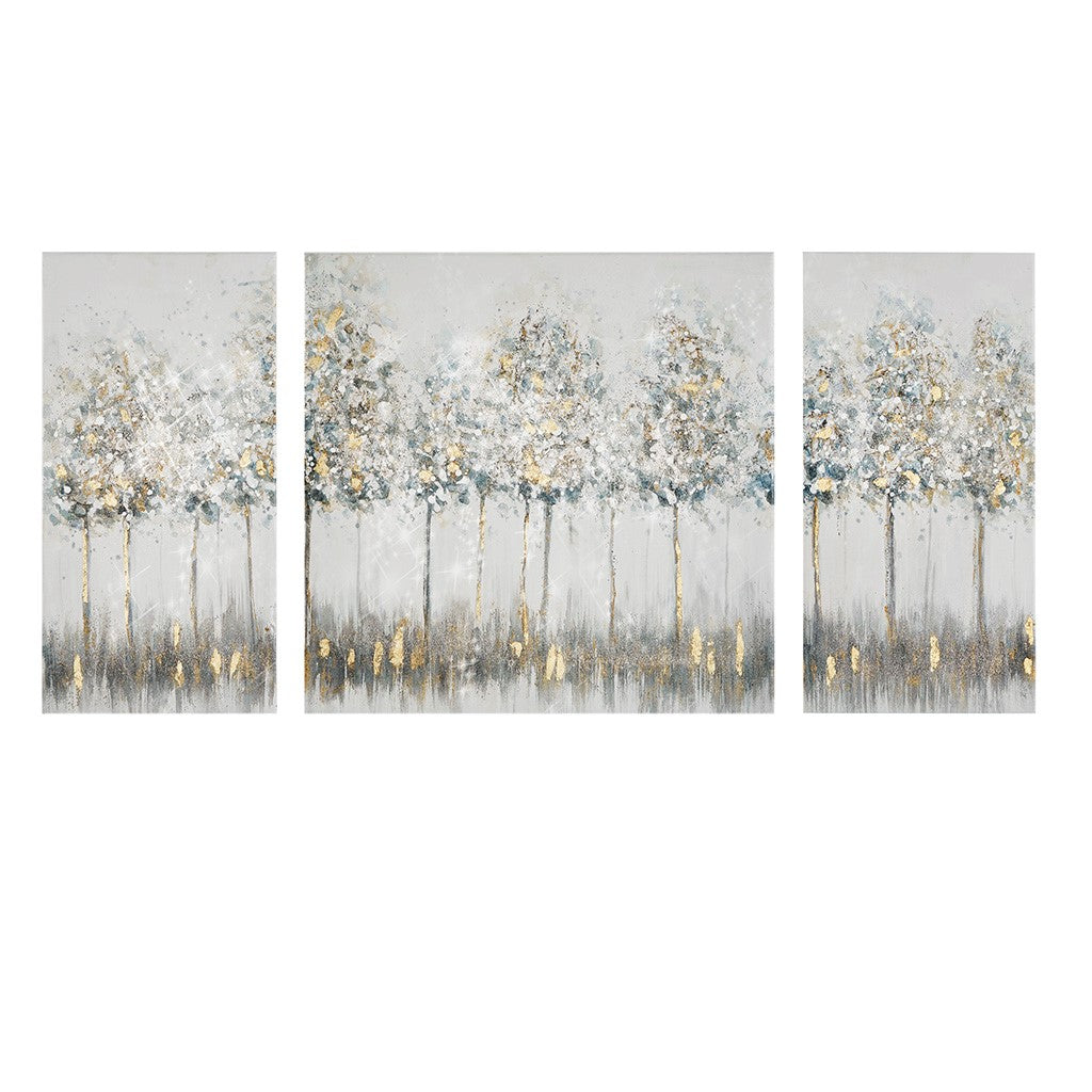 Blue Midst Forest Printed Canvas with Gold Foil 3 Piece Set