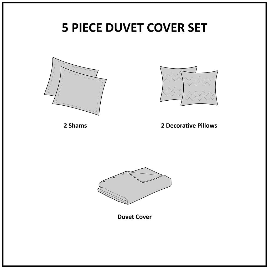 Brice 5 Piece Cotton Clipped Jacquard Duvet Set