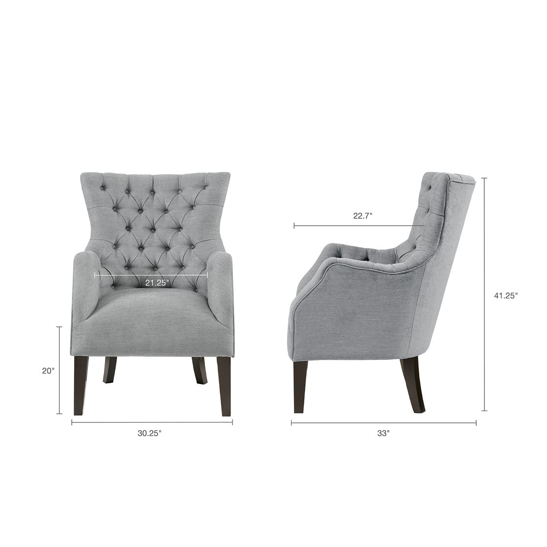 Hannah Button Tufted Grey Wing Chair