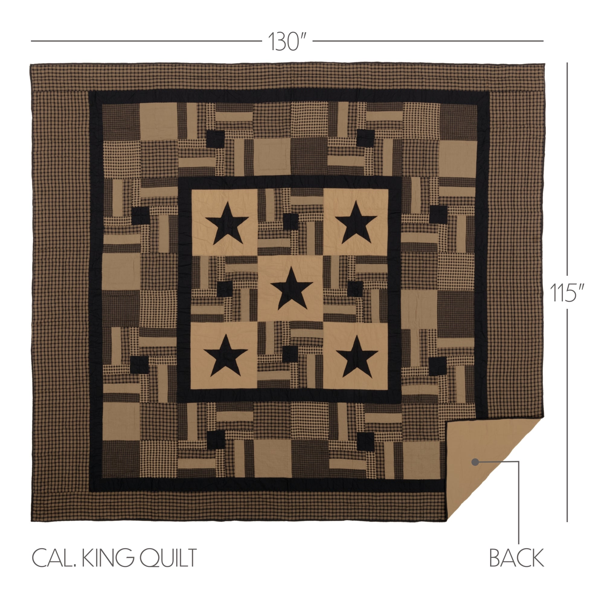 Black Check Star California King Quilt 130Wx115L