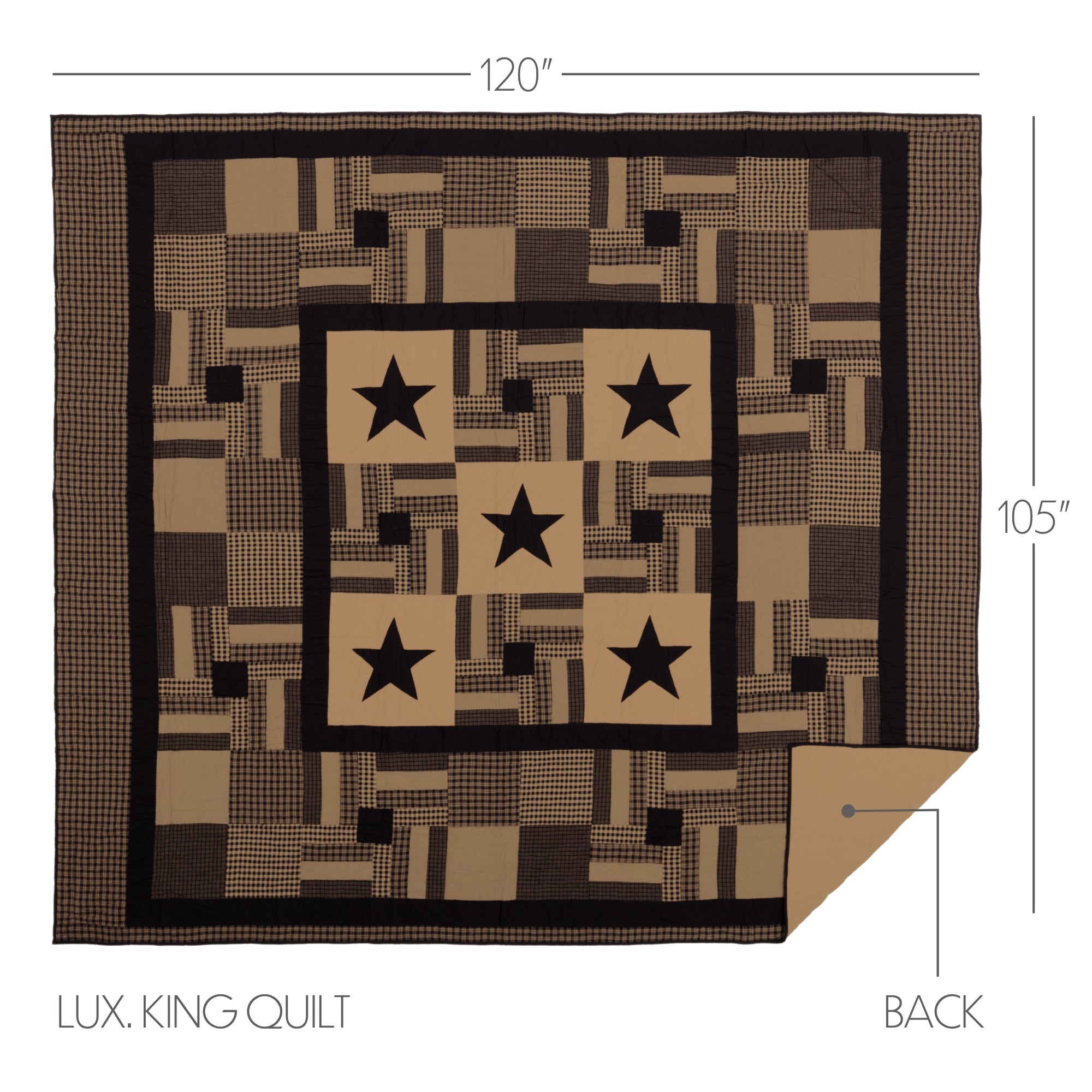 Black Check Star Luxury King Quilt 120Wx105L