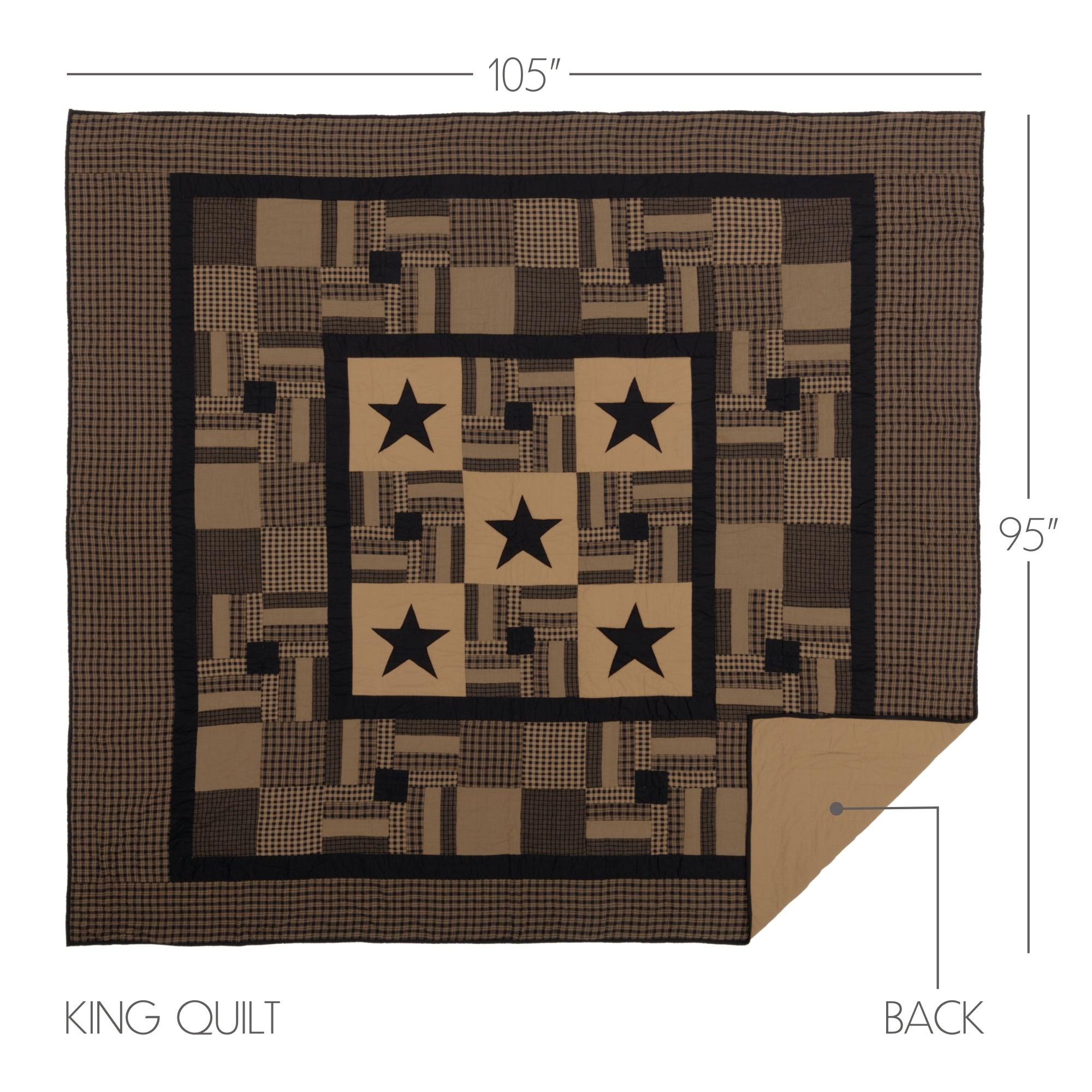 Black Check Star King Quilt 105Wx95L