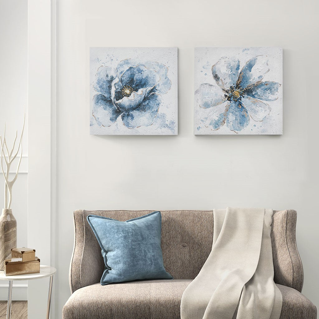 Gleaming Blue Florals Printed Canvas 2 Piece Set