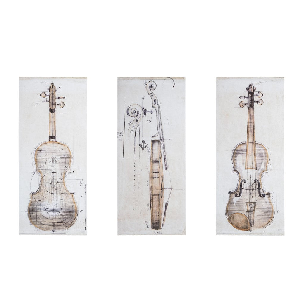 Violin Study set Printed Canvas With Hand Embellishment 3 Piece Set