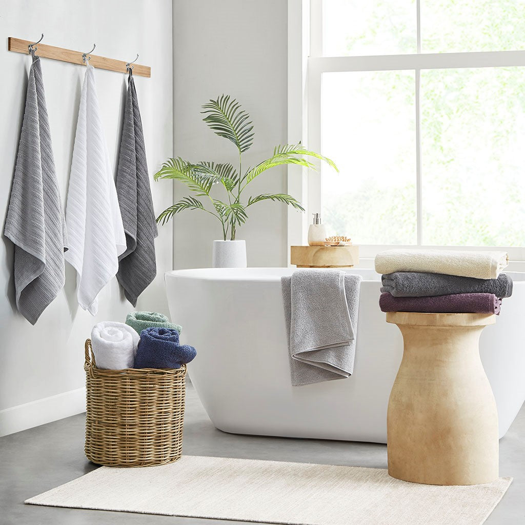 Aure 100% Cotton Solid Textured Antimicrobial 6 Piece Towel Set