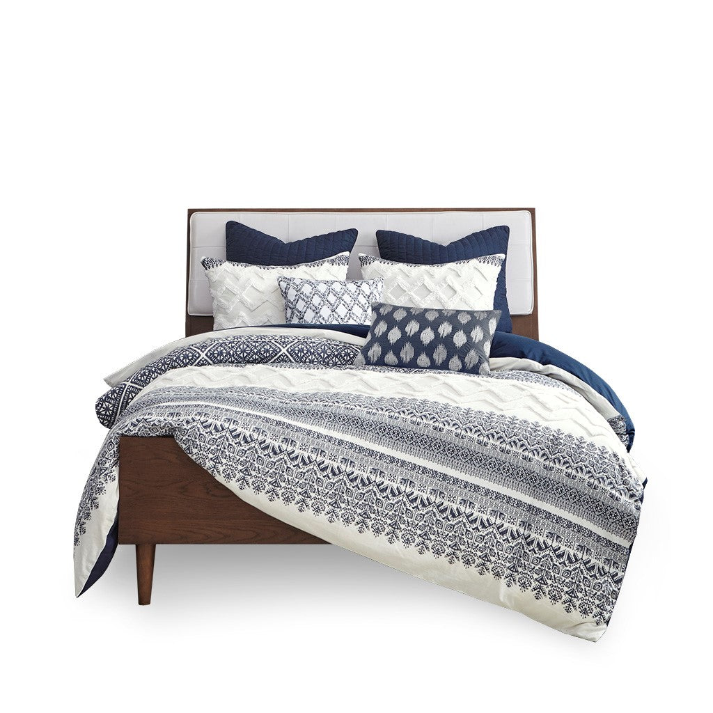 Mila Cotton Printed Duvet Cover Set with Chenille