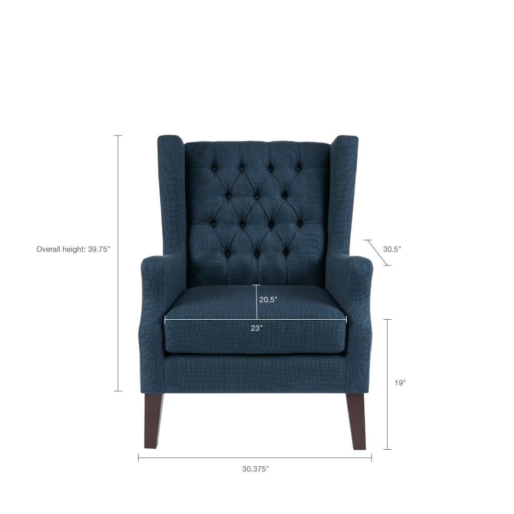 Maxwell Button Tufted Navy Wing Chair
