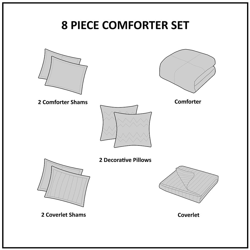 Pema 8 PC Printed Seersucker Comforter and Coverlet Set Collection