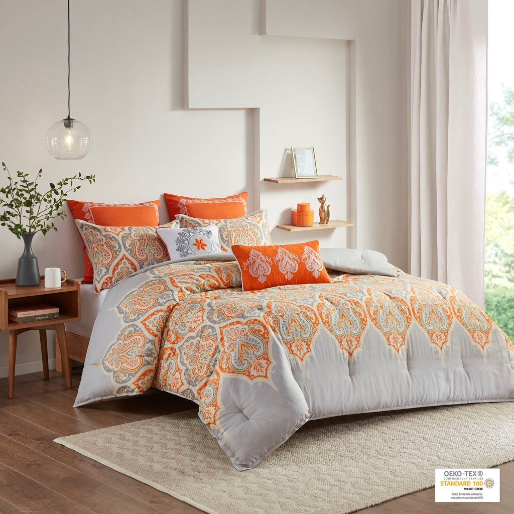Wilmington Orange 7-Piece Comforter Set Comforter Sets By Olliix/JLA HOME (E & E Co., Ltd)
