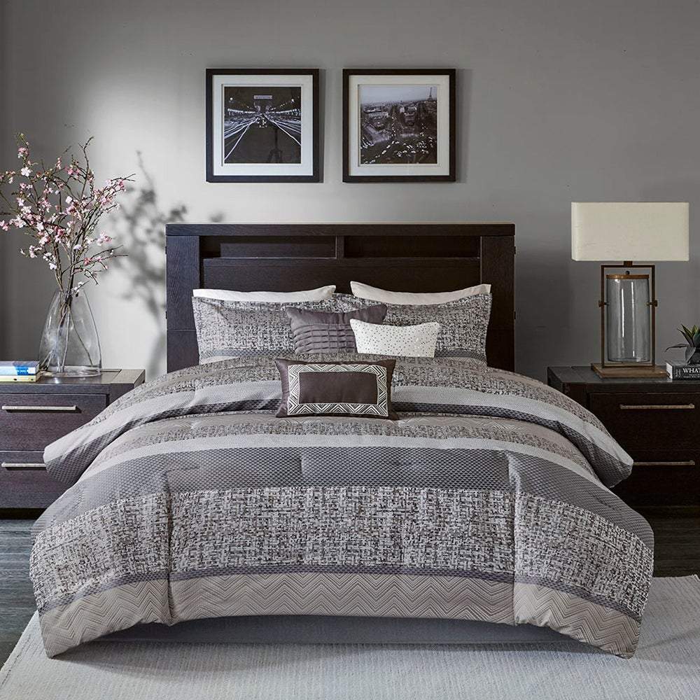 Rhapsody Grey/Taupe 7-Piece Comforter Set Comforter Sets By Olliix/JLA HOME (E & E Co., Ltd)