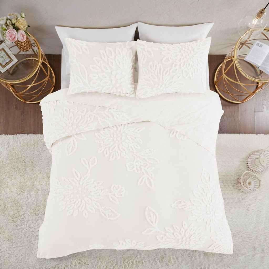 Shop Veronica 3 Piece Tufted Cotton Chenille Floral Comforter Set
