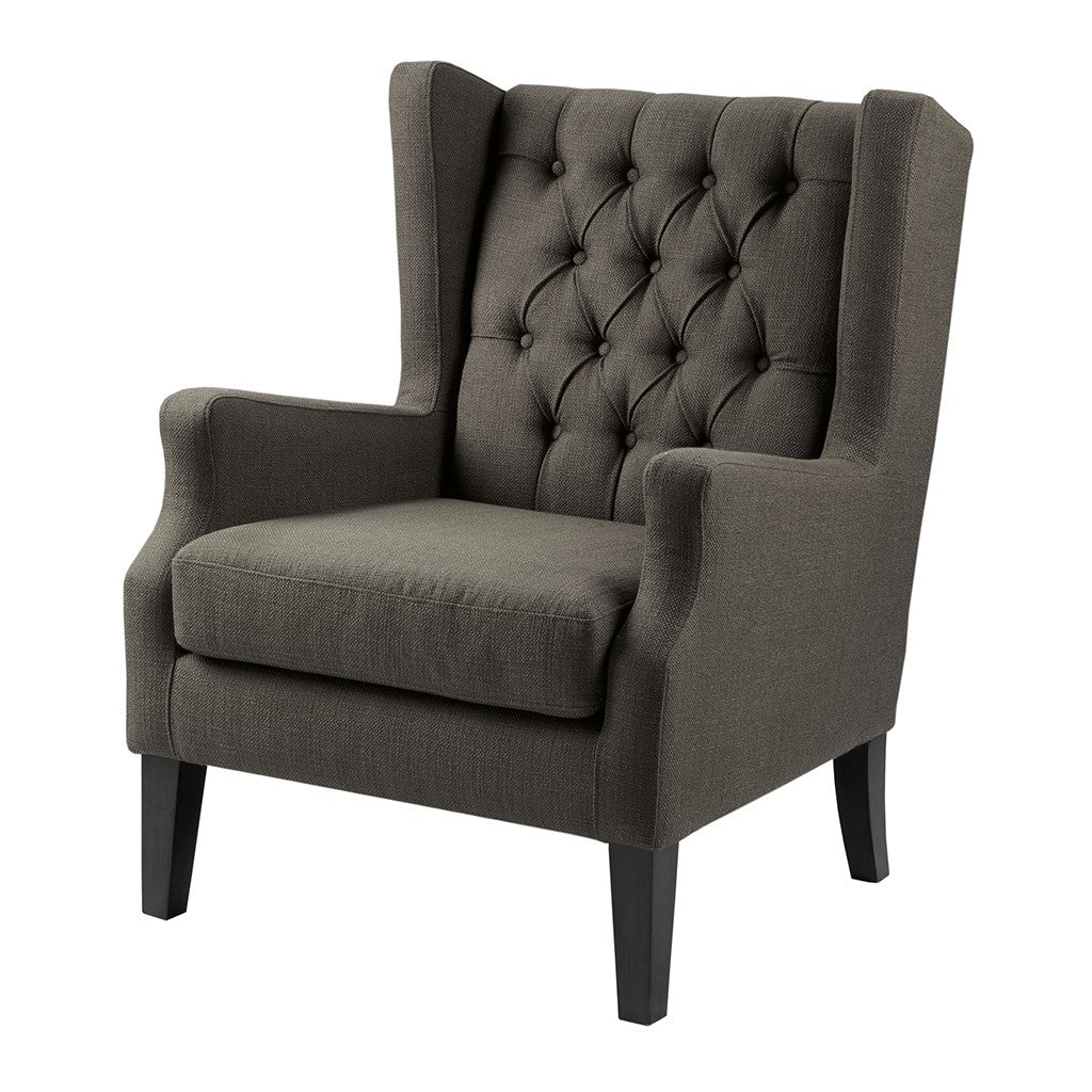 Maxwell Button Tufted Grey Wing Chair