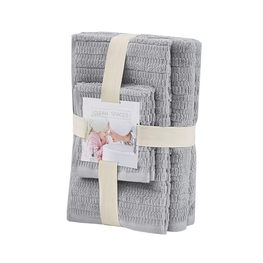 Aure 100% Cotton Solid Textured Antimicrobial 6 Piece Towel Set