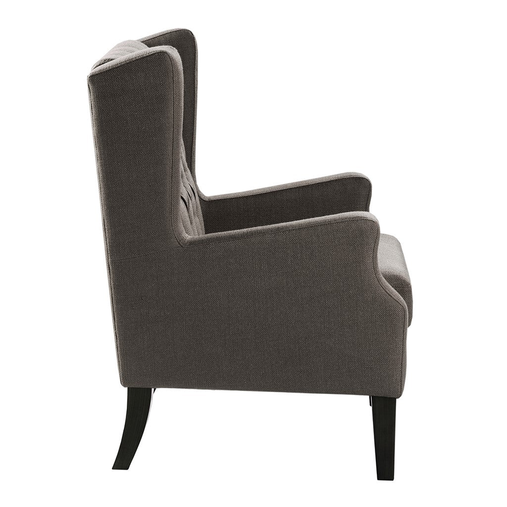 Maxwell Button Tufted Grey Wing Chair
