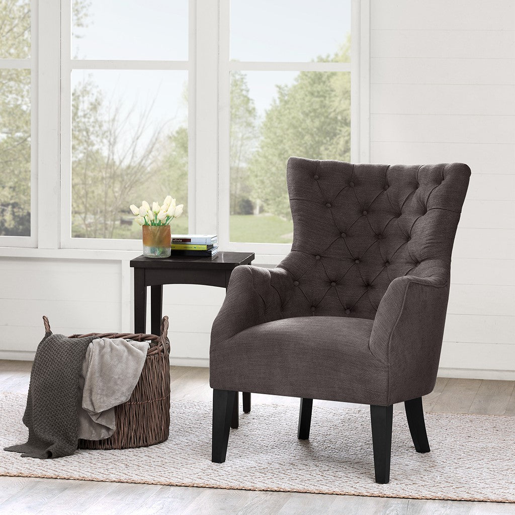Hannah Button Tufted Brown Wing Chair